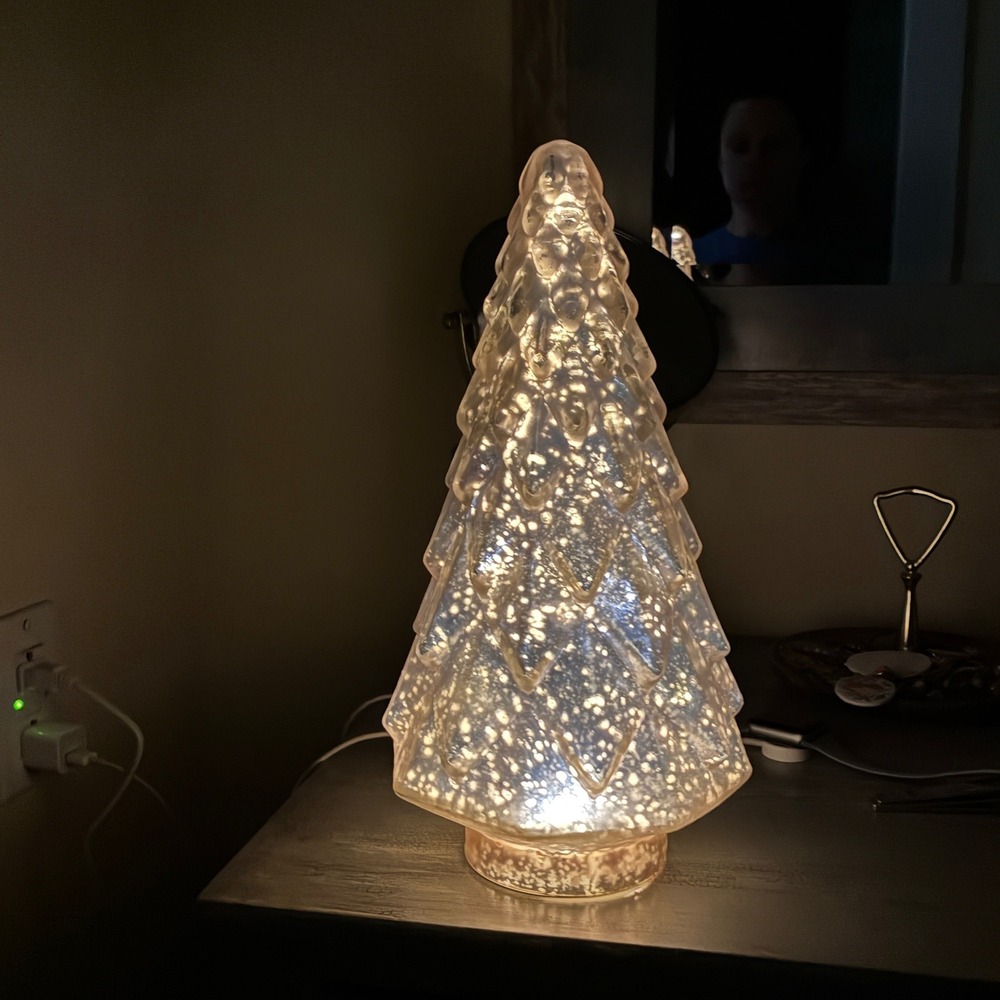 Mercury Glass Christmas Tree Decor Champagne Gold Lighted‎ LED 12in
